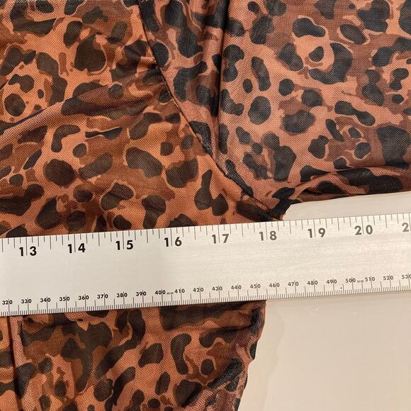NWOT VENUS Blouse 1X Brown Animal Print Square Neck Ruched Long Sleeve Lined Zip - Picture 11 of 13
